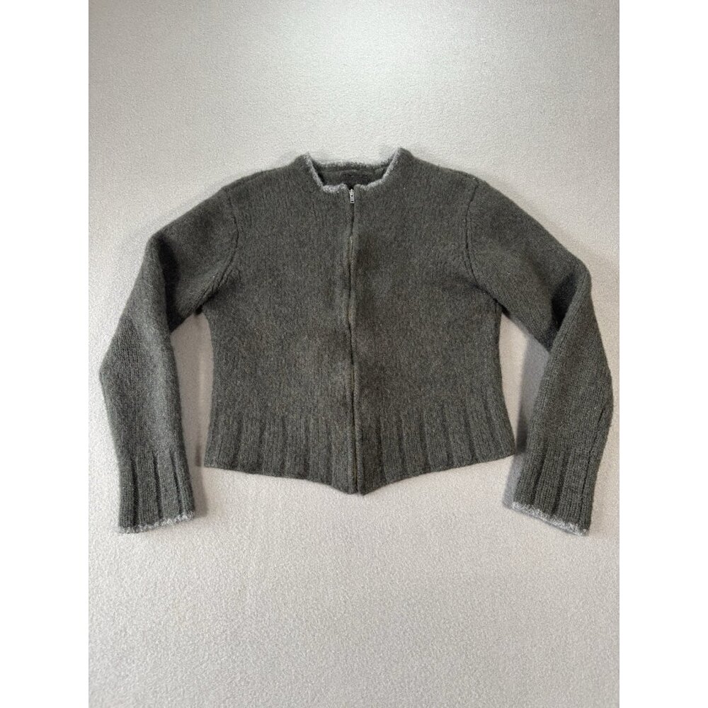 Wool Zip Cardigan Womens Green Minimalist Cropped Sweater Jacket Coquette Scandi